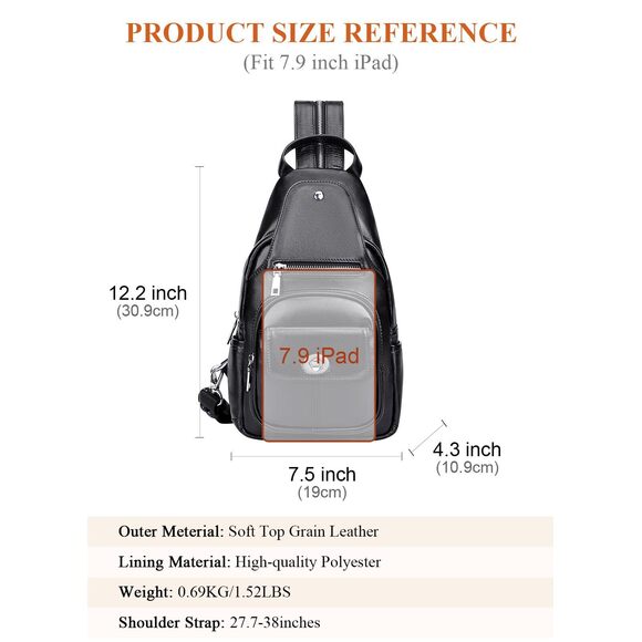 5858 Leather Sling Bag Small Causal Crossbody Purse Chest BackpackO212E main image 6
